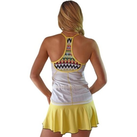 Adedge Peformance Intrepid White Yellow Trim Tennis Tank Top, Size Medium - Picture 1 of 8
